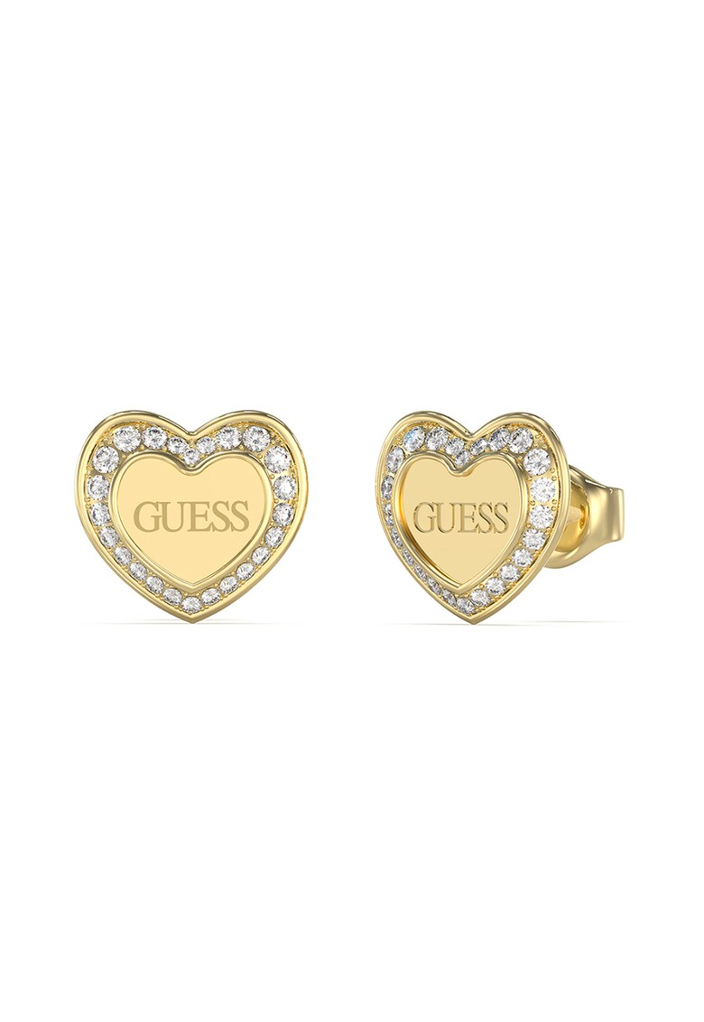 Cercei in forma de inima placati cu aur si decorati cu logo - Auriu