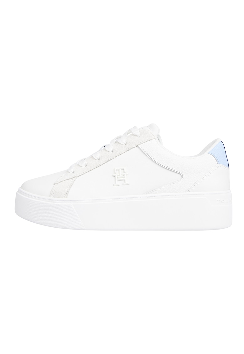 Pantofi sport flatform de piele - Alb/Albastru deschis