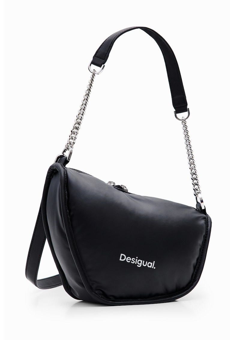 Geanta crossbody de piele ecologica cu logo - Negru
