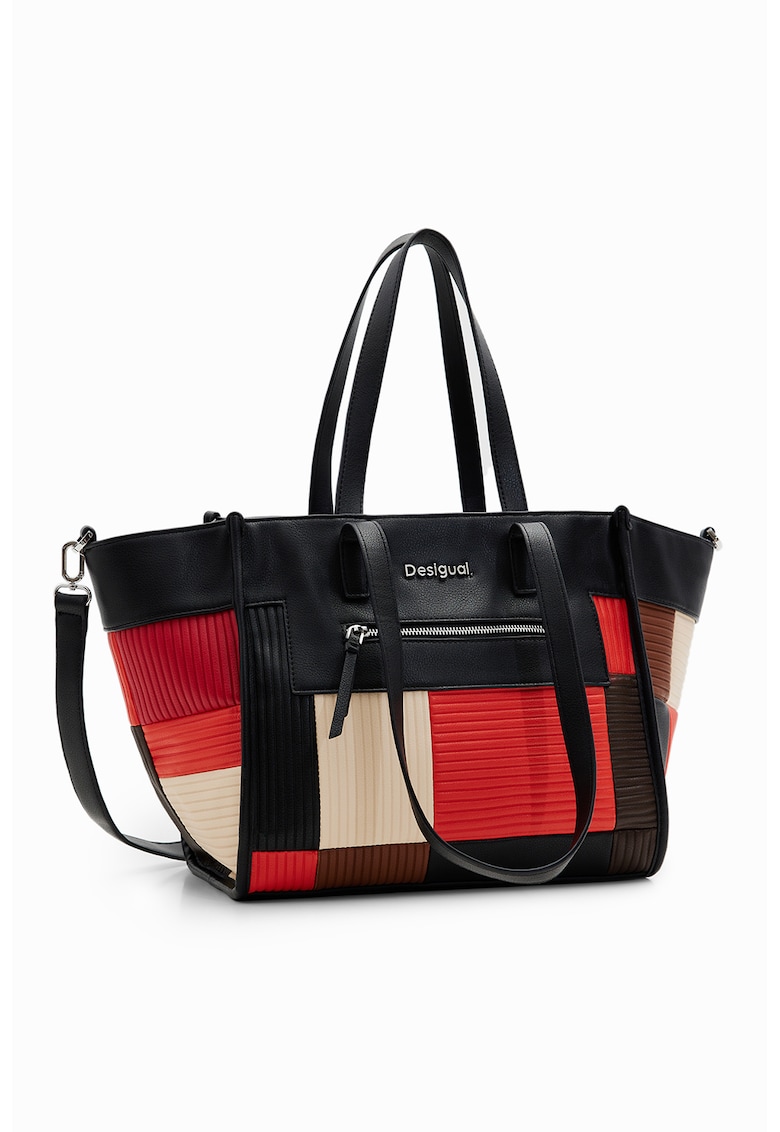 Geanta shopper de piele ecologica cu model colorblock