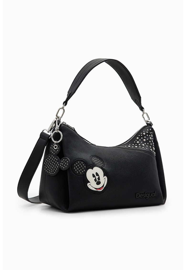 Geanta hobo de piele ecologica cu detaliu Mickey Mouse