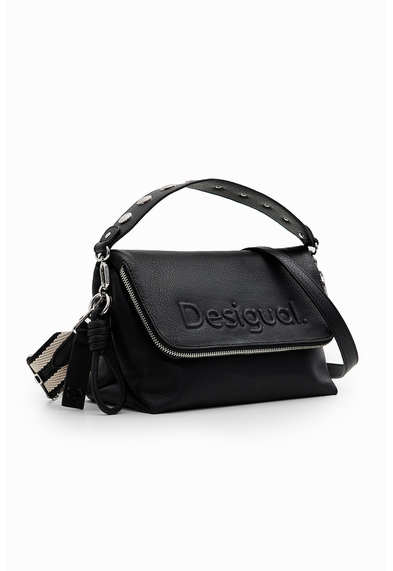 Geanta crossbody de piele ecologica cu logo in relief