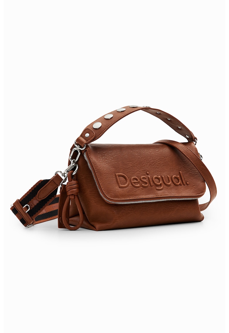 Geanta crossbody de piele ecologica cu logo in relief