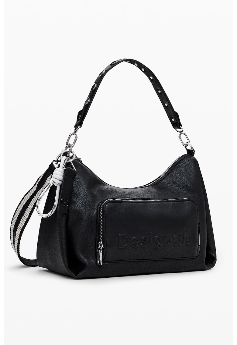 Geanta crossbody cu logo in relief - Negru - 21x30.5x16