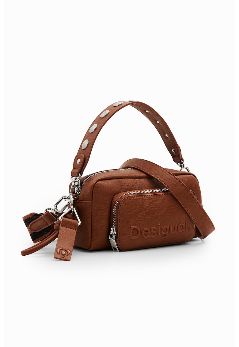 Geanta crossbody de piele ecologica cu logo in relief