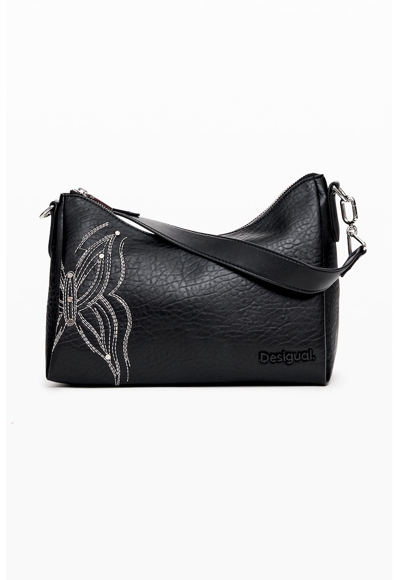 Geanta crossbody de piele ecologica cu garnituri cusute - Negru