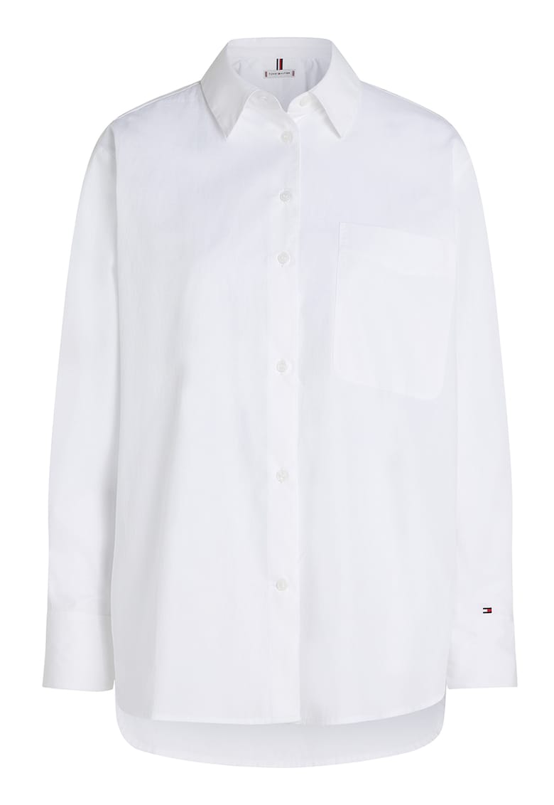 Camasa asimetrica cu buzunar pe piept - Alb optic