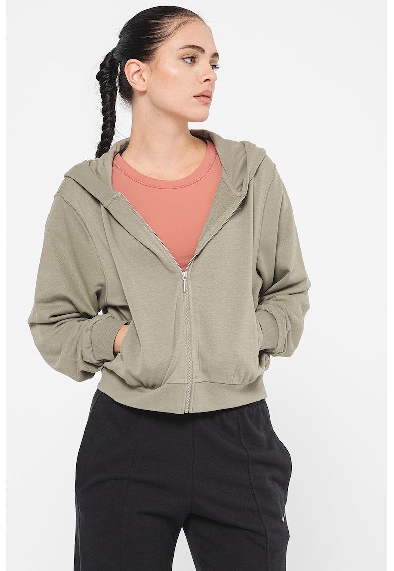 Hanorac din amestec de bumbac cu fermoar si model uni