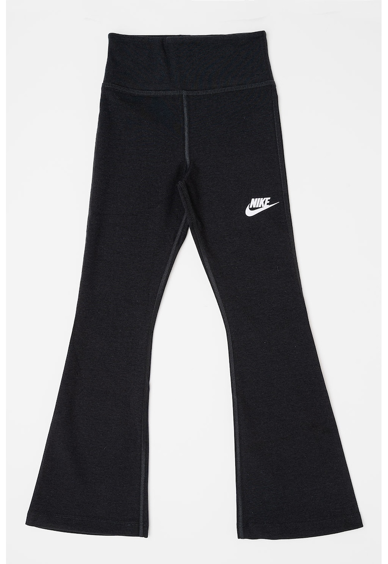 Colanti cu croiala bootcut si logo - Negru