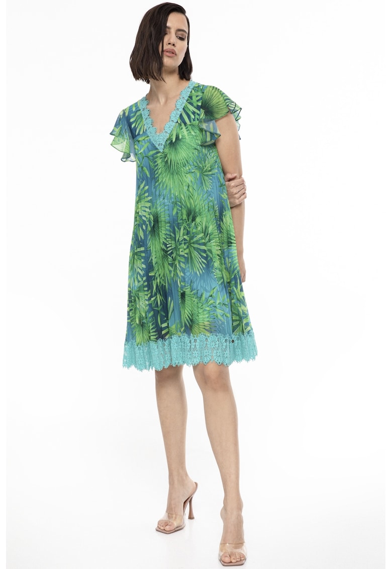 Rochie cu decolteu in V si model tropical