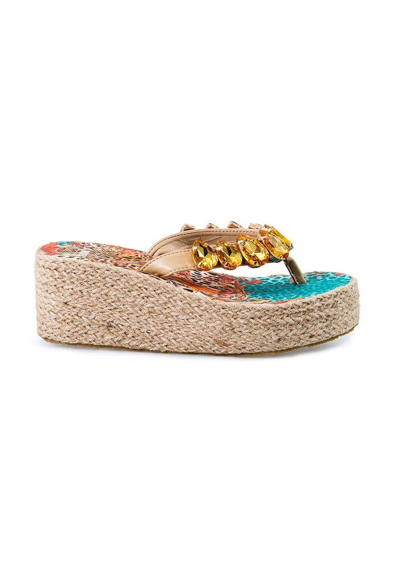 Papuci flip-flop wedge cu cristale