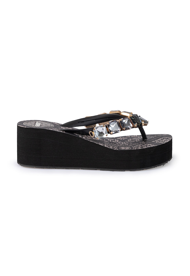 Papuci flip-flop wedge cu cristale