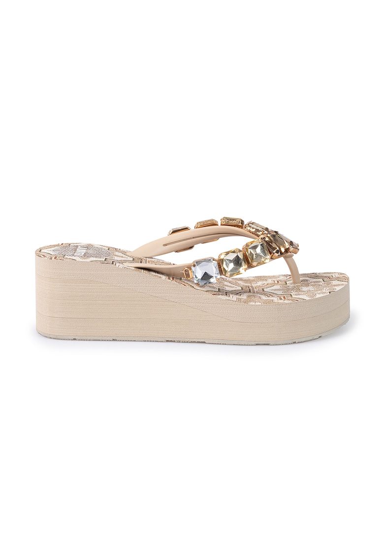 Papuci flip-flop wedge cu cristale