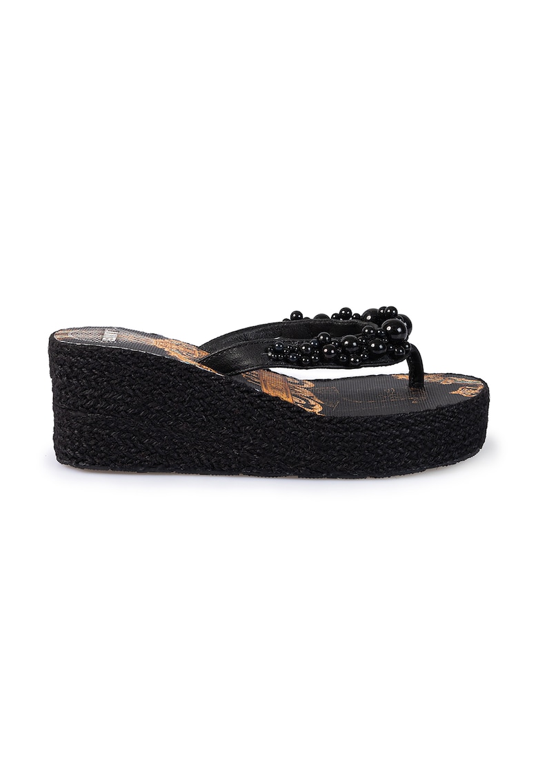 Papuci flip-flop wedge cu margele