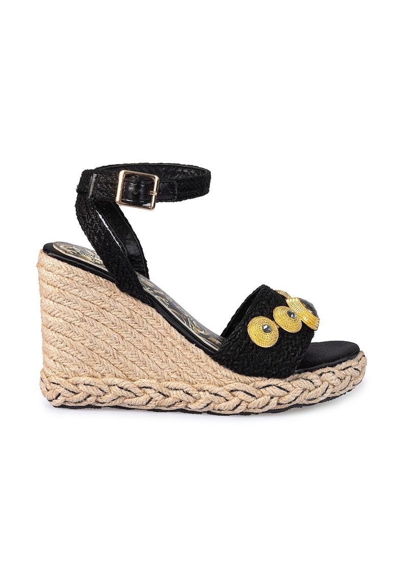 Sandale wedge-espadrile cu cristale