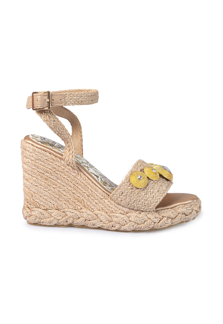 Sandale wedge-espadrile cu cristale