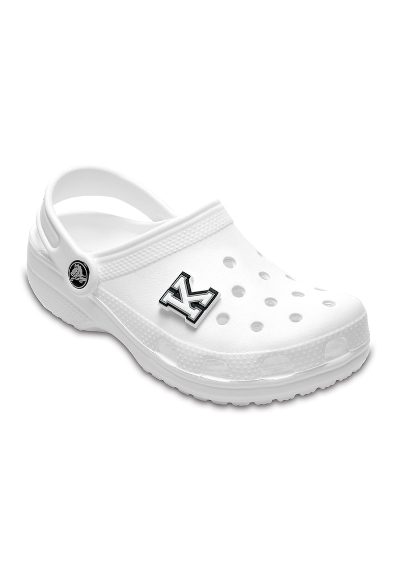 Talisman litera K Jibbitz™ - Alb/Negru/Gri cenusiu