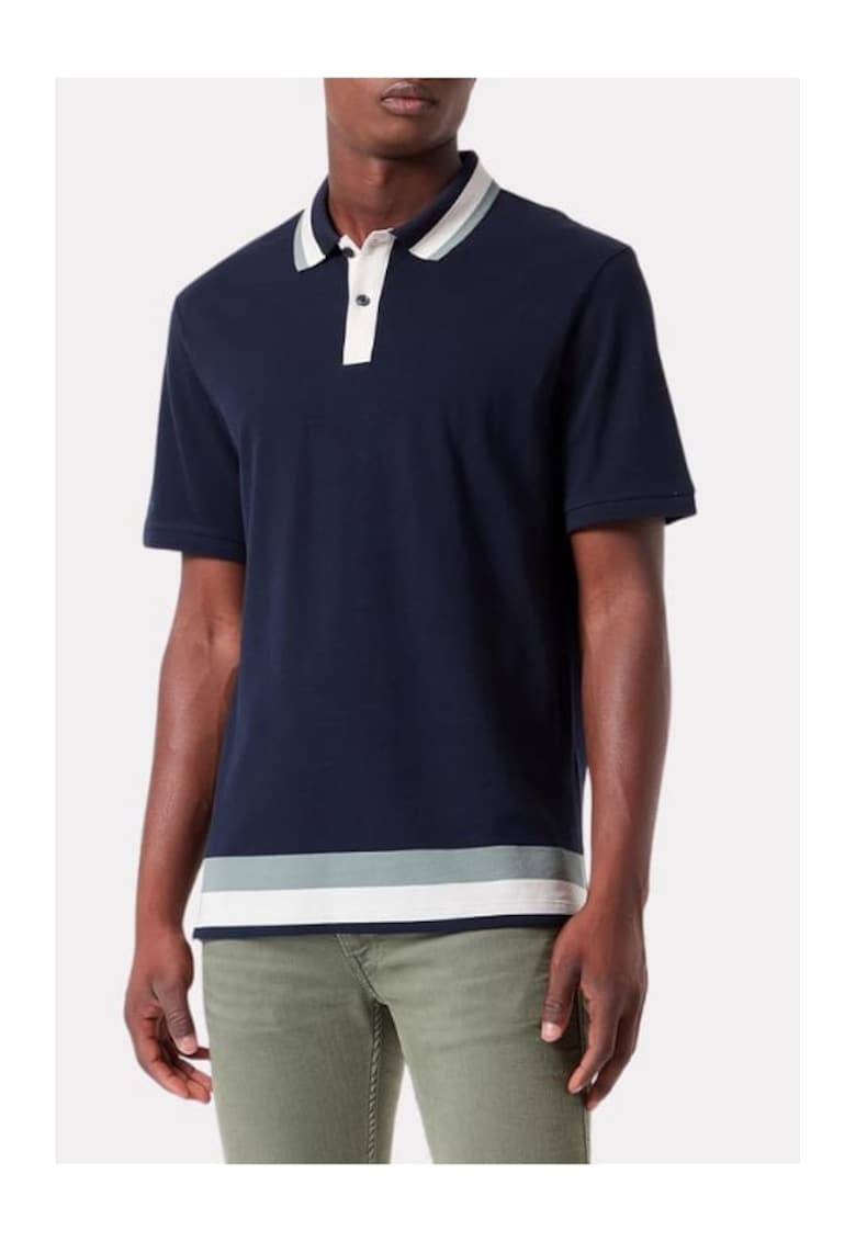 Tricou polo barbati cu detalii contraste si croiala Relaxed fit - Bleumarin inchis