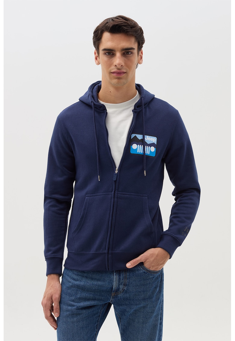 Hanorac cu fermoar si imprimeu pe piept