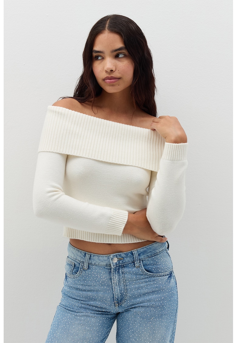 Pulover crop cu decolteu pe umeri