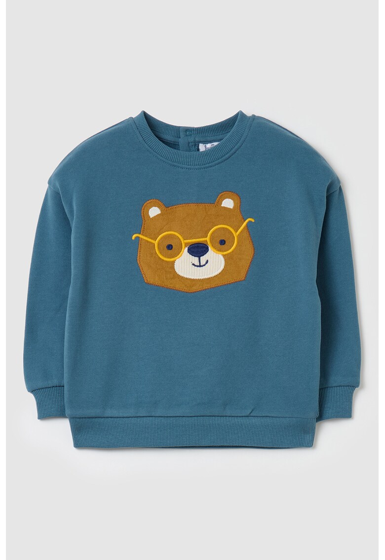 Bluza de trening cu aplicatie cu urs - Caramel/Alb murdar/Albastru petrol