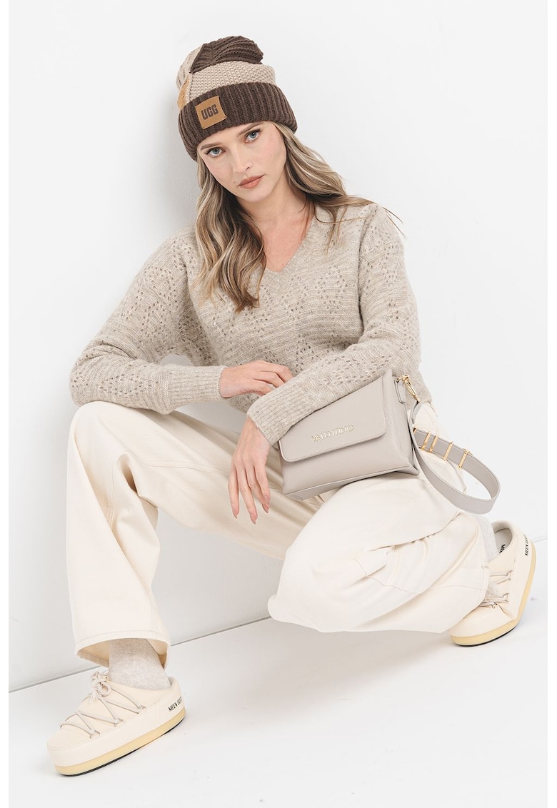 Pulover din amestec de lana cu decolteu in V