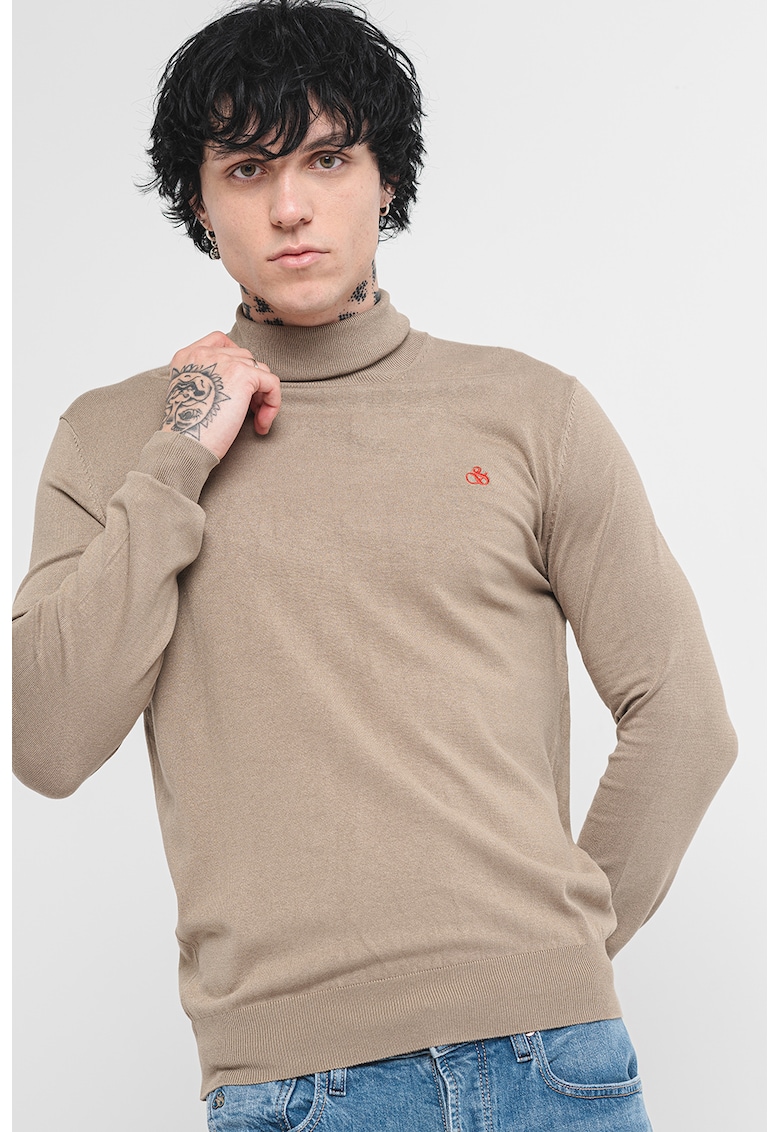 Pulover cu guler inalt si broderie logo Pulover cu guler inalt si broderie logo