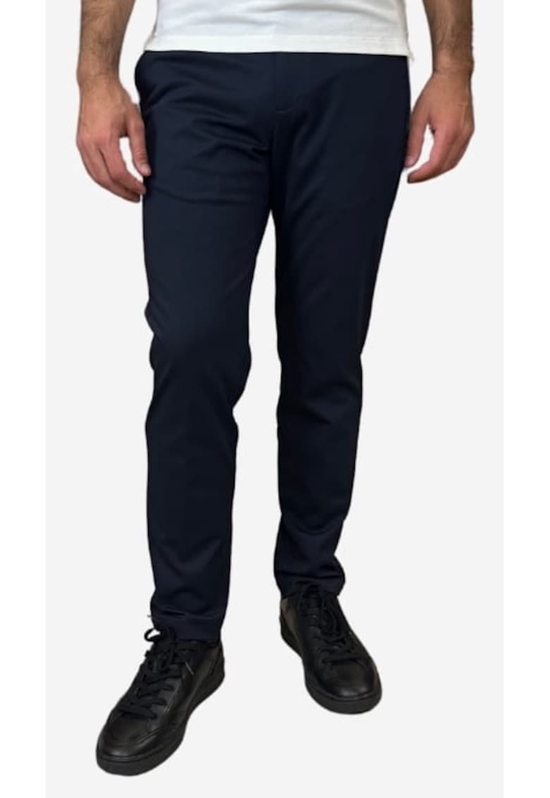 Pantaloni costum barbati cu croiala Slim fit si cu tesatura din jerseu elastic bleumarin inchis