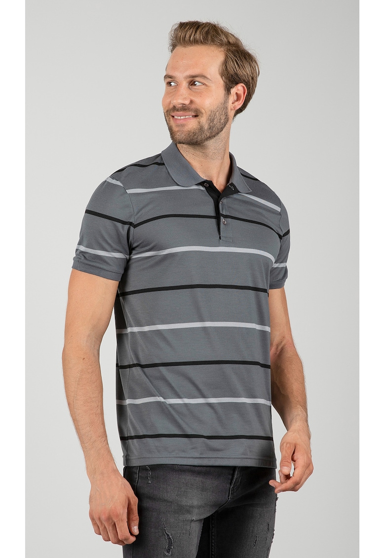 Tricou polo de bumbac cu model in dungi