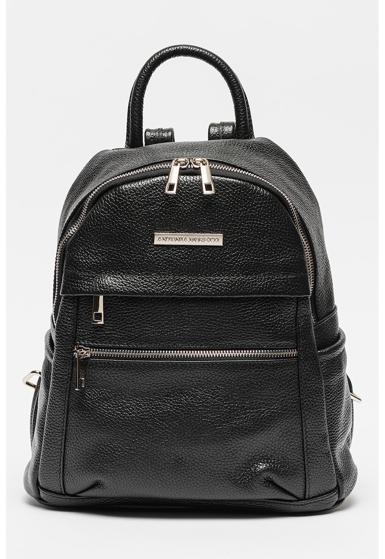 Rucsac de piele cu buzunare multiple - Negru