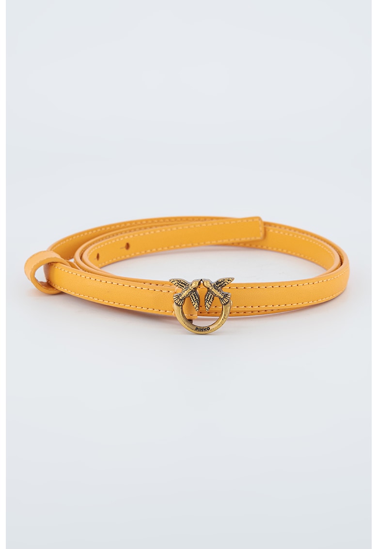 Curea ingusta din piele cu catarama cu nit - Roz somon