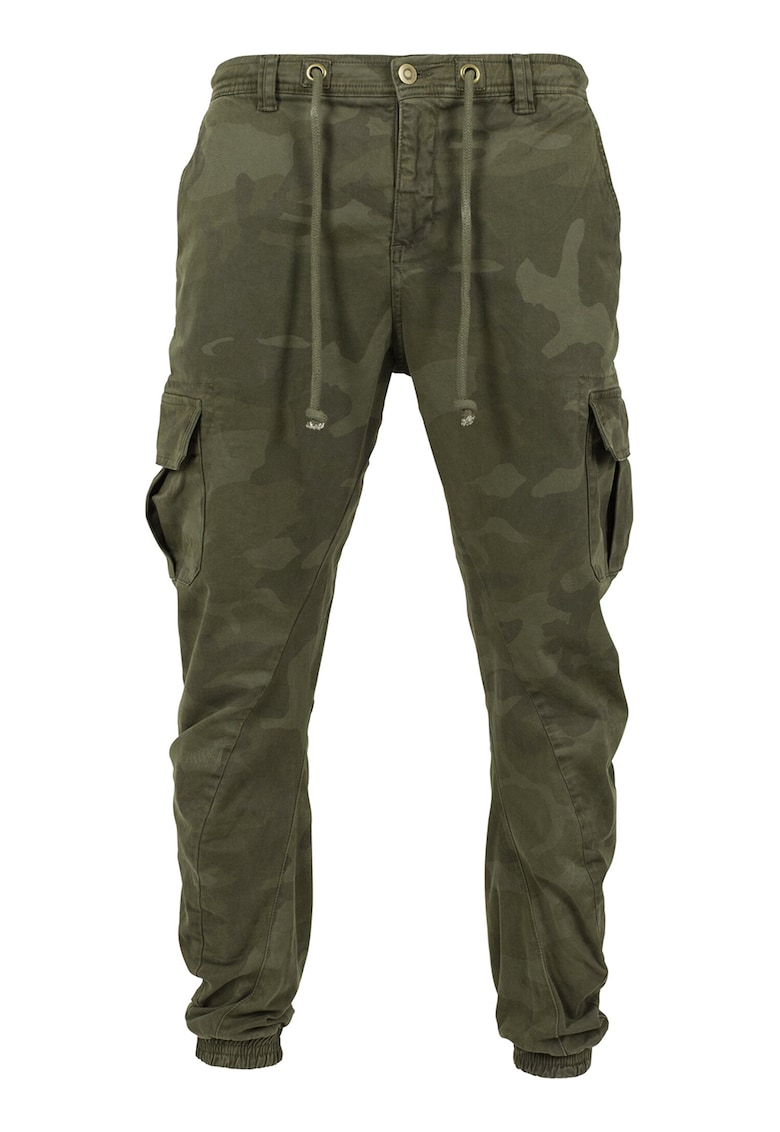 Pantaloni cargo cu imprimeu camuflaj - Verde masliniu