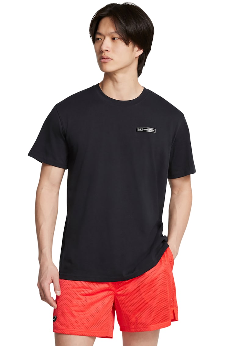 Tricou cu decolteu la baza gatului Heavyweight - Negru stins/Alb optic