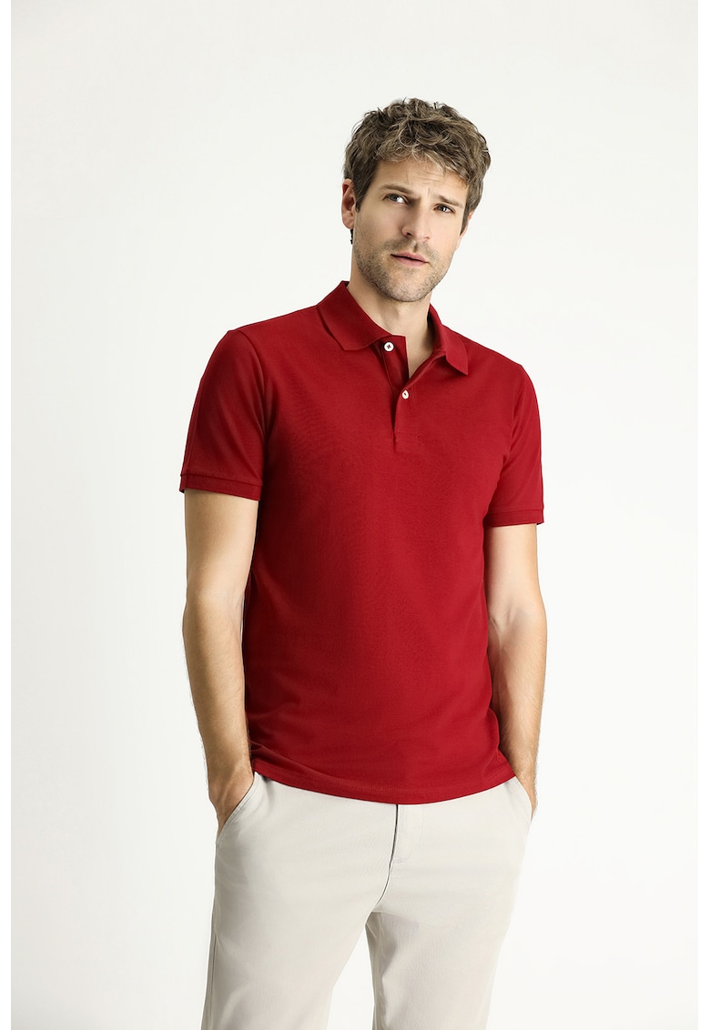 Tricou polo din bumbac cu model uni