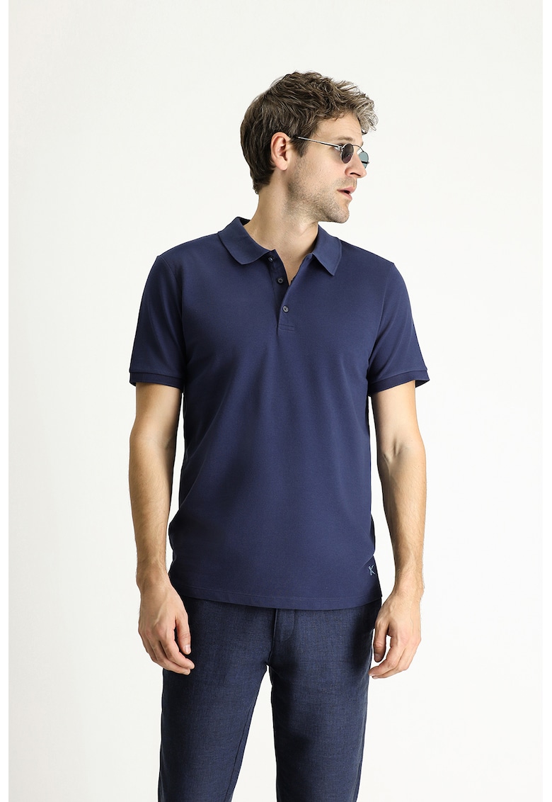 Tricou polo din bumbac cu model uni