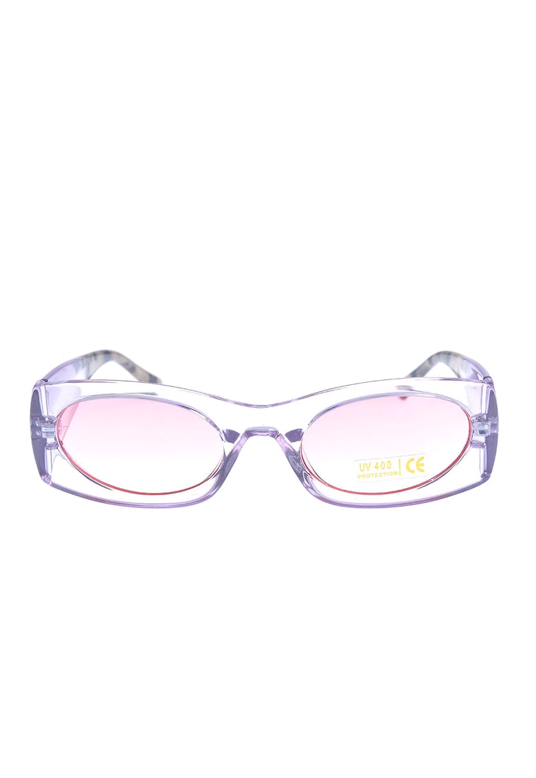 Ochelari de soare cu rama incolora si lentile roz UV 400