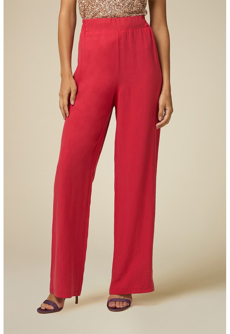 Pantaloni din amestec de lyocell si in cu croiala ampla - Rosu