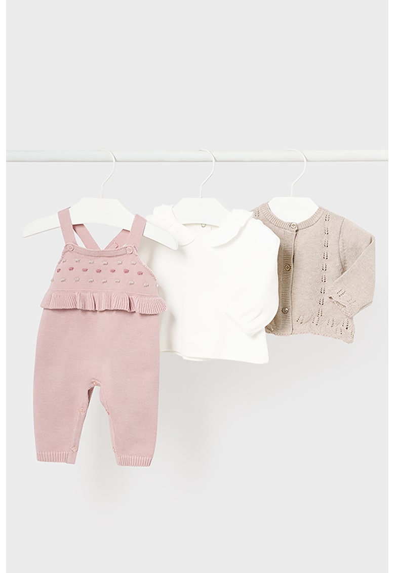 Set de bluza de bumbac - salopeta si cardigan - 3 piese