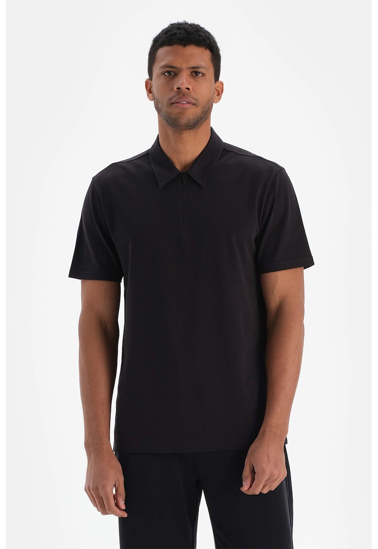 Tricou cu fenta cu fermoar - Negru