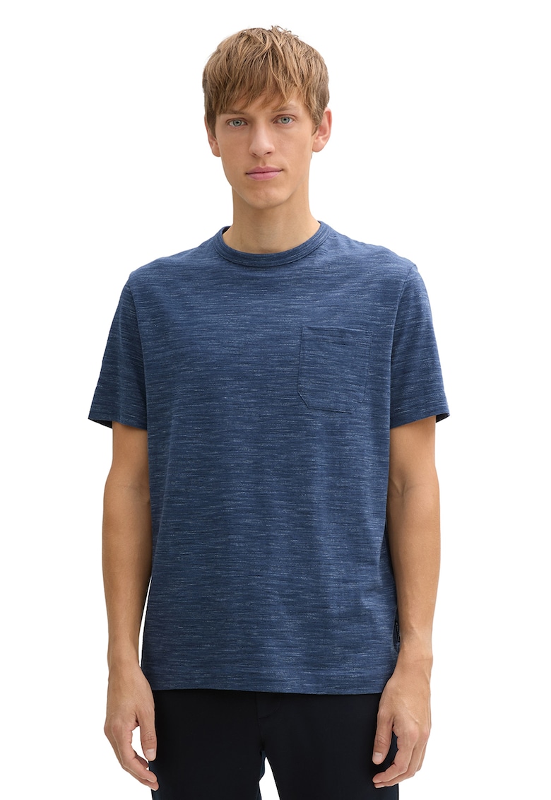 Tricou cu decolteu la baza gatului din amestec de bumbac cu buzunar aplicat