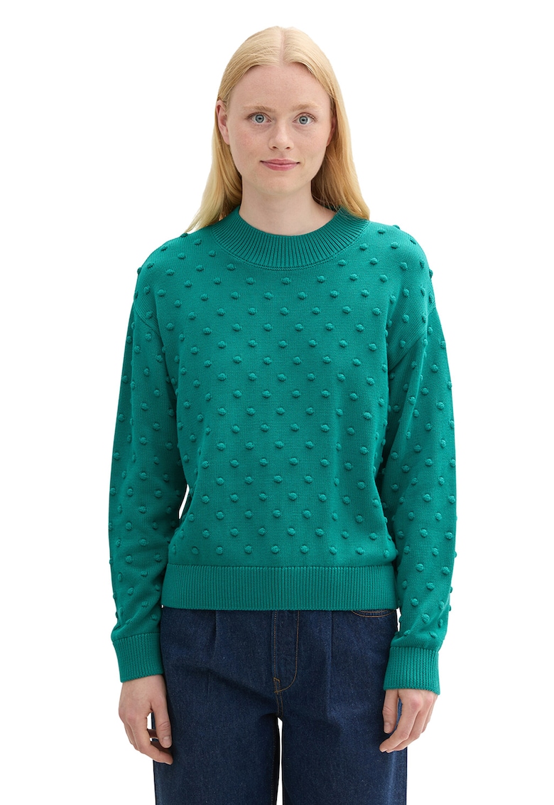 Pulover de bumbac cu decolteu la baza gatului