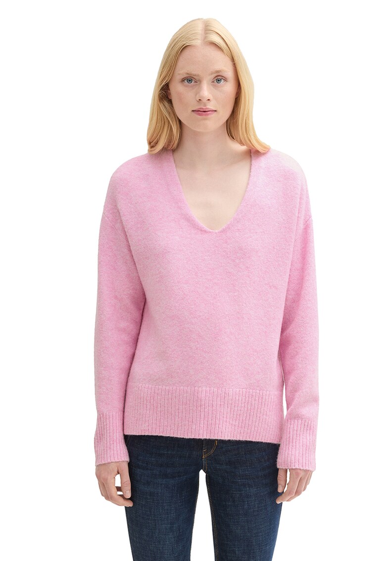 Pulover cu decolteu in V - Roz pal