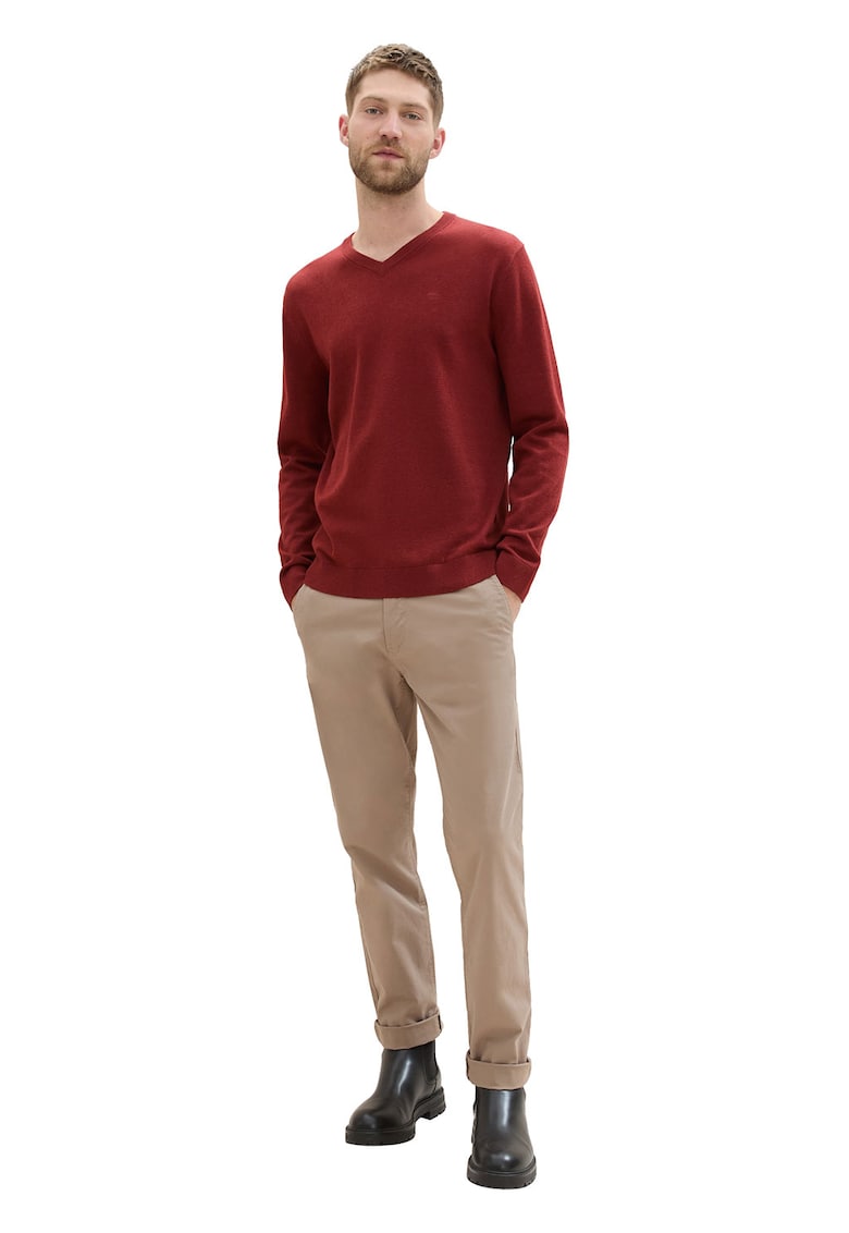 Pulover din bumbac cu decolteu in V