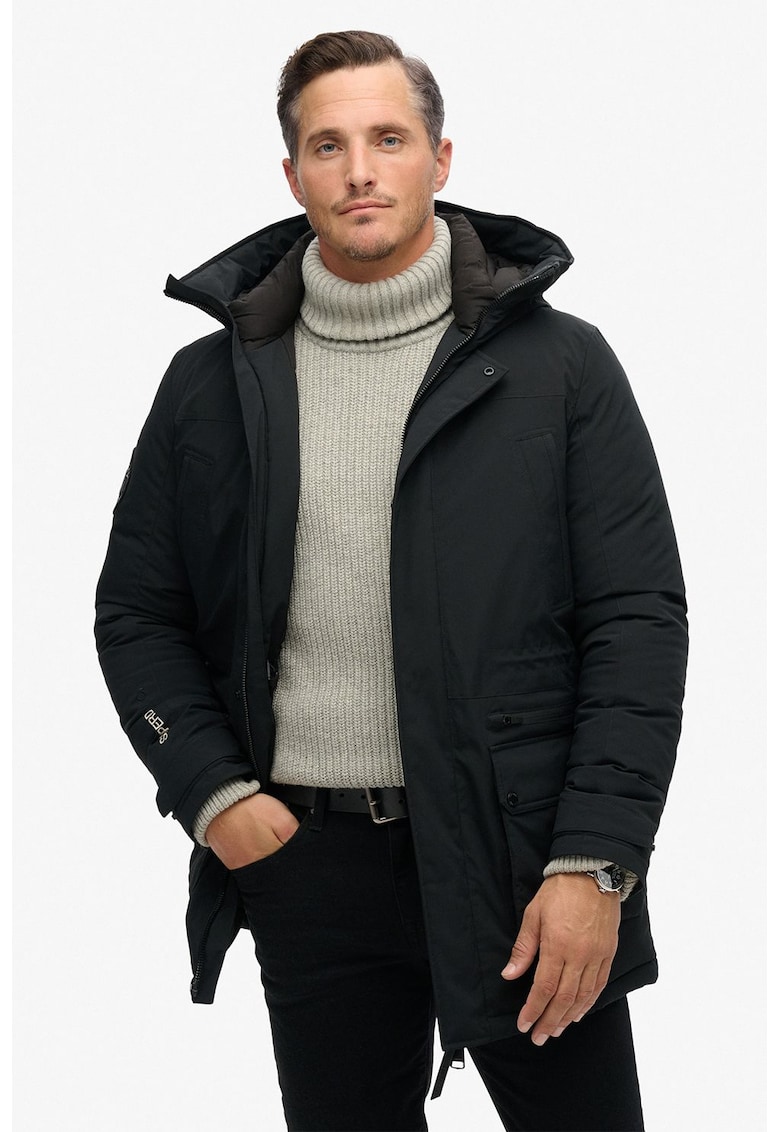 Geaca cu gluga si logo brodat - Negru