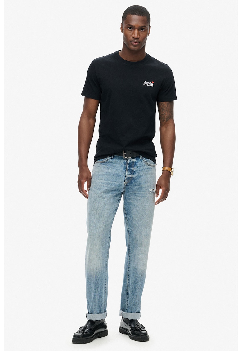 Tricou cu decolteu la baza gatului si logo - Alb/Negru