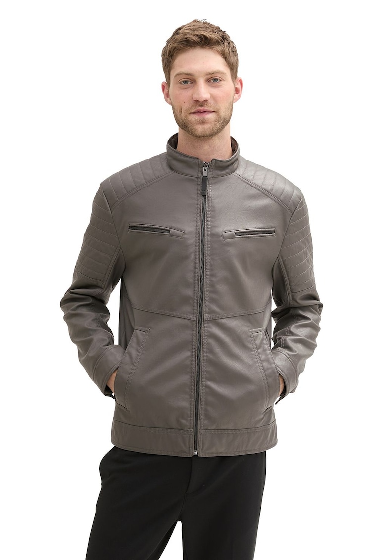 Jacheta de piele ecologica cu buzunare cu fermoar Jacheta de piele ecologica cu buzunare cu fermoar