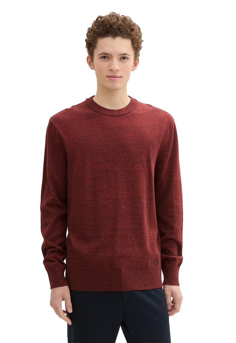 Pulover de bumbac cu decolteu la baza gatului - Rosu inchis