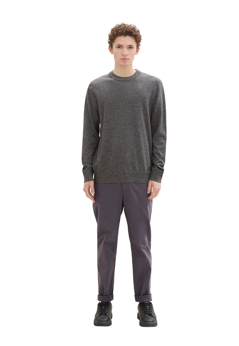 Pulover de bumbac cu decolteu la baza gatului