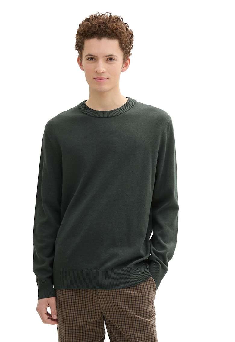 Pulover de bumbac cu decolteu la baza gatului