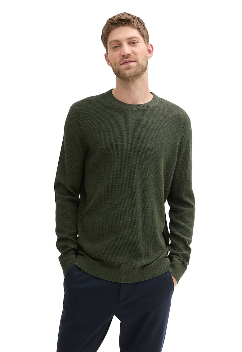 Pulover de bumbac cu decolteu la baza gatului